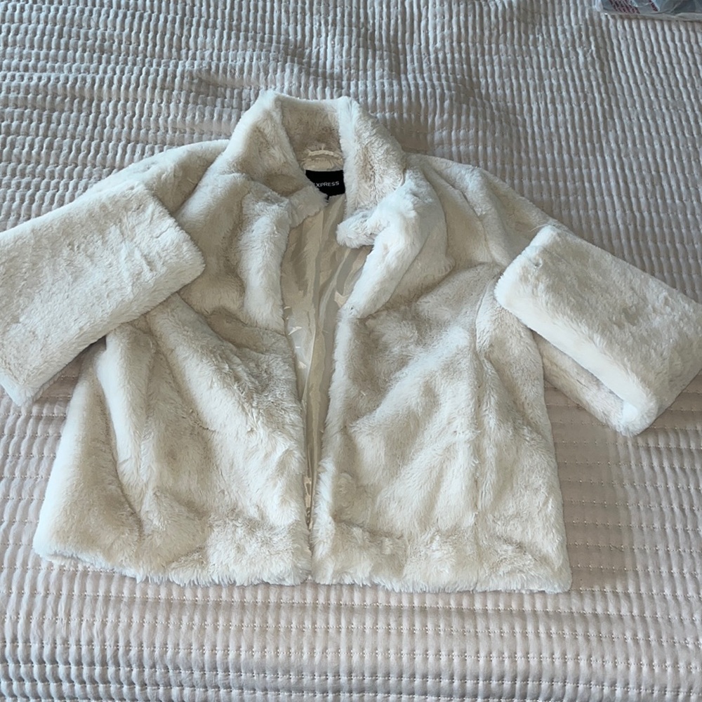 Express white faux fur coat